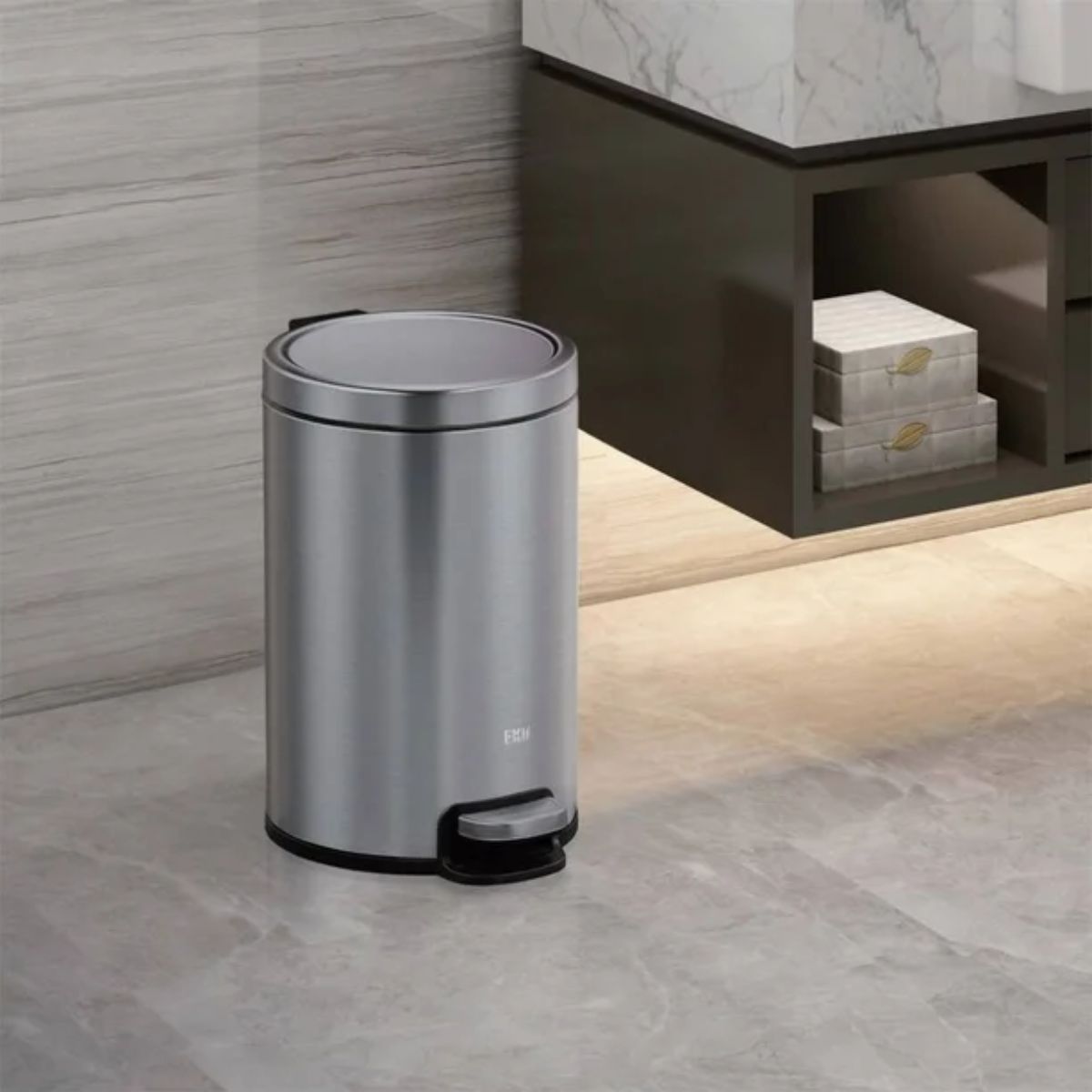 Par de Botes de Basura Eko Serene 12l c/u Pedal Acero Inoxidable Cepillado Cierre Suave