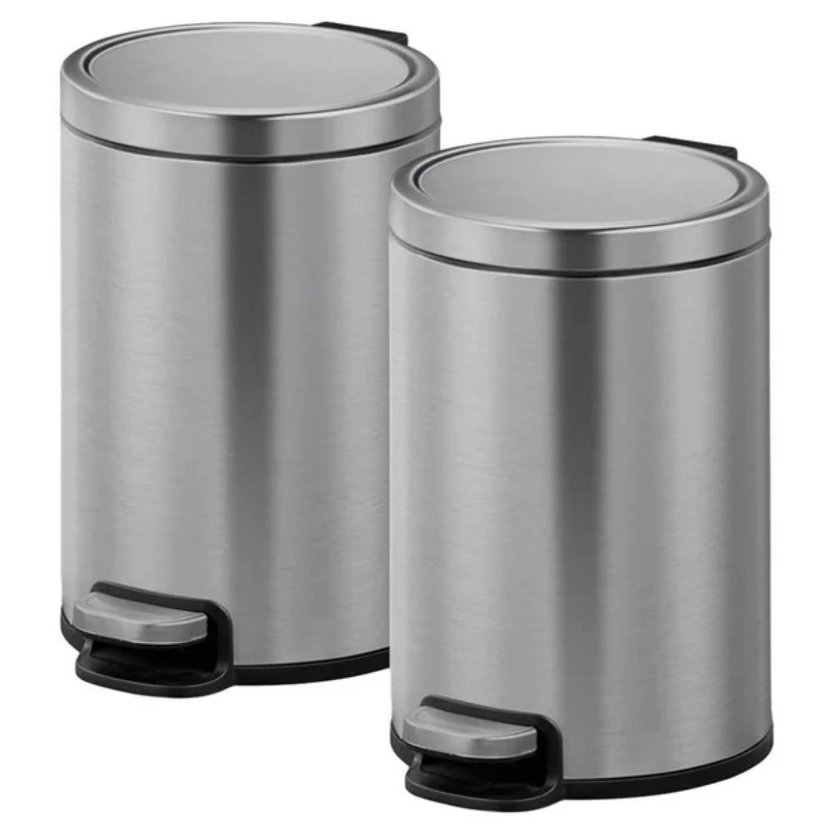 Par de Botes de Basura Eko Serene 12l c/u Pedal Acero Inoxidable Cepillado Cierre Suave
