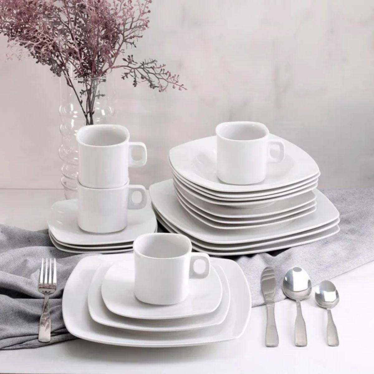 Vajilla Elegante Cuadrada Crown Baccara Klassiker Porcelana  de 20 Piezas