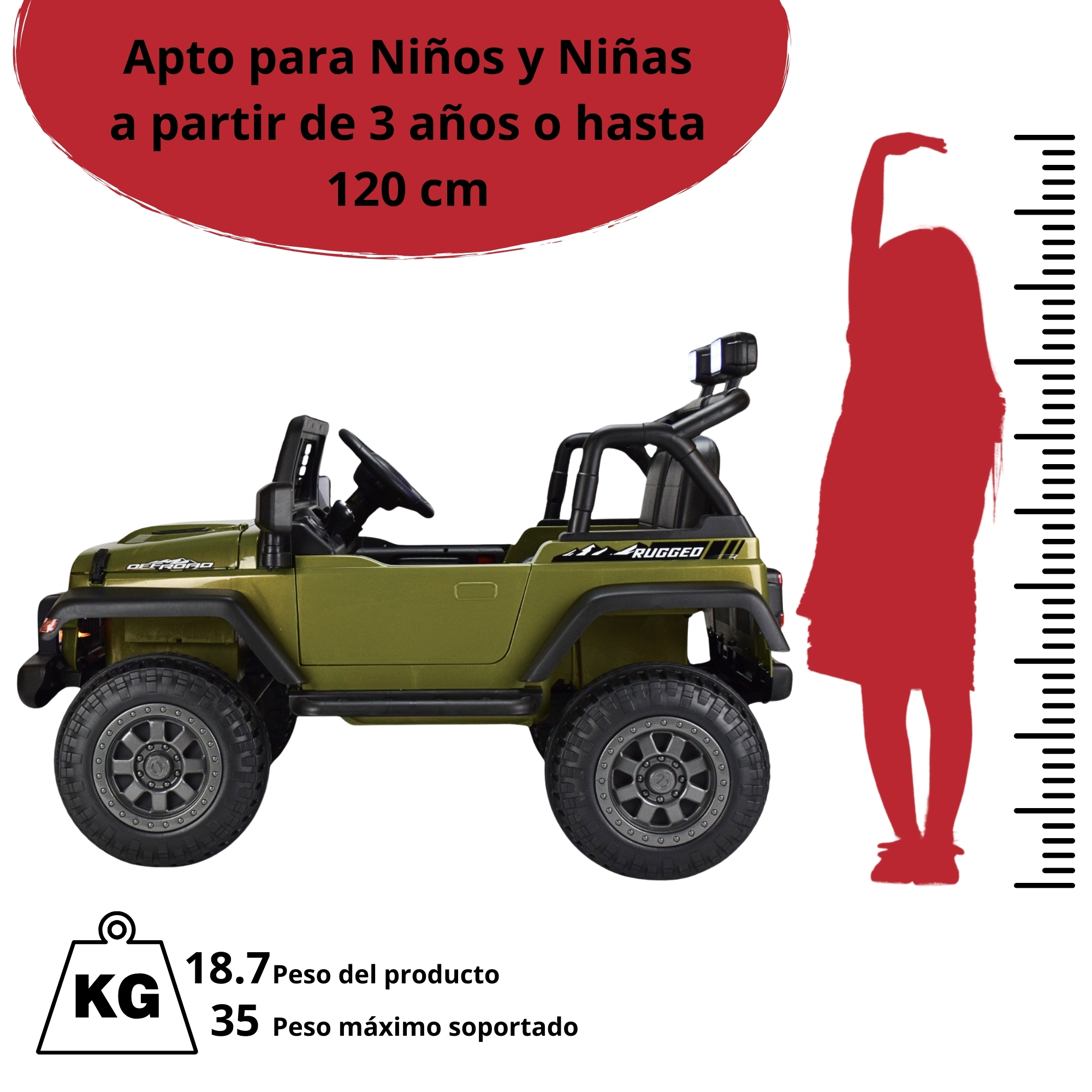 Montable Electrico para Niños Camioneta Control Remoto 12v - VERDE