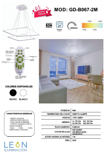 Candil De Led STRAIGHT Colgante Modernista (dimeable 3000°k-6000°k) NEGRO