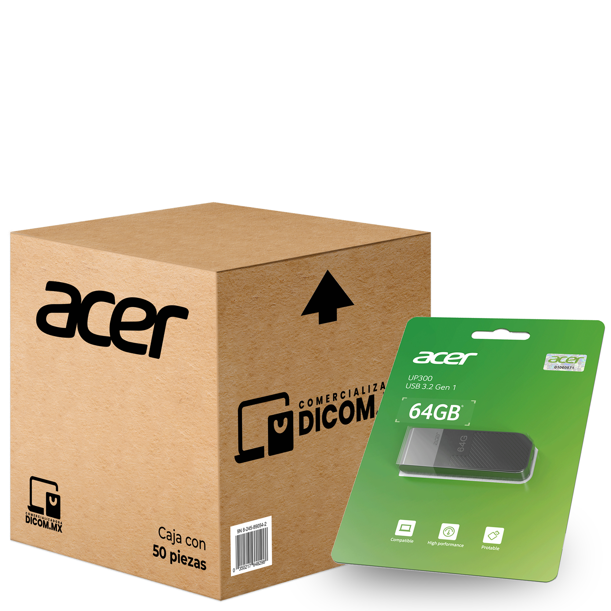 50 Pack - Memoria USB de 64 GB Acer UP300, Negro
