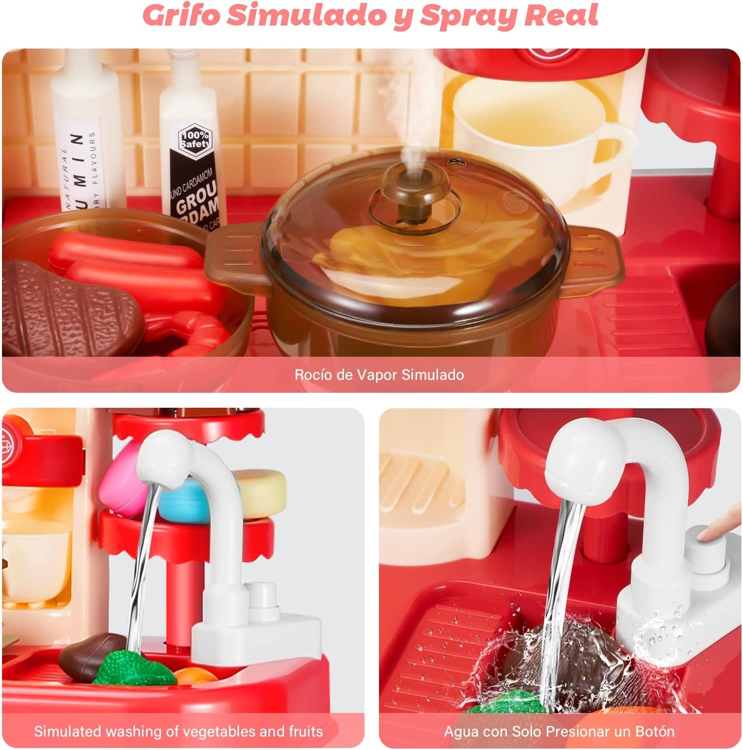 Cocina de Juguete para Niños 48 Piezas,Fregaderos de Juegos con Agua Corriente, Juego De Cocina con Luz Y Sonido Multicolor  Storyland Sh21095773