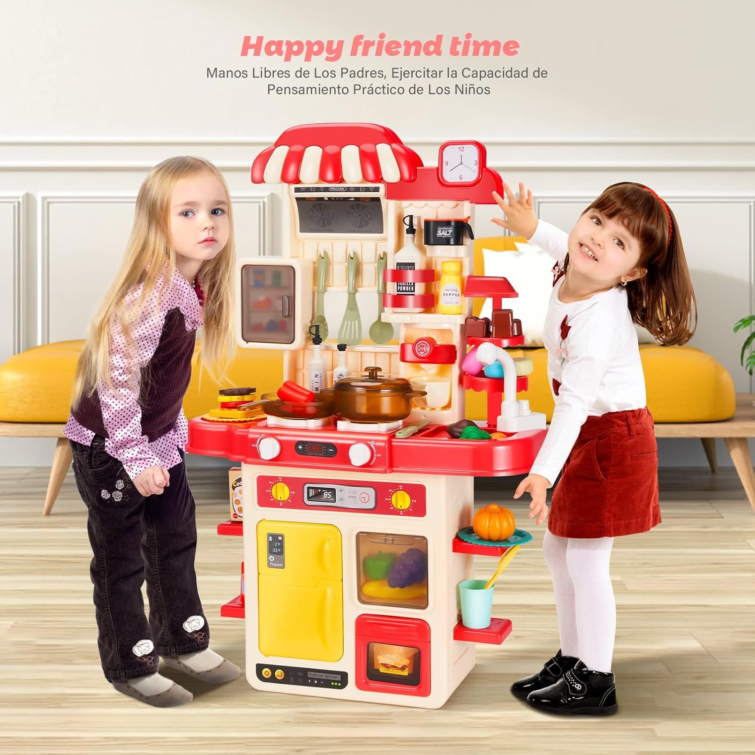 Cocina de Juguete para Niños 48 Piezas,Fregaderos de Juegos con Agua Corriente, Juego De Cocina con Luz Y Sonido Multicolor  Storyland Sh21095773