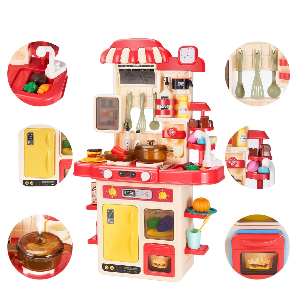 Cocina de Juguete para Niños 48 Piezas,Fregaderos de Juegos con Agua Corriente, Juego De Cocina con Luz Y Sonido Multicolor  Storyland Sh21095773