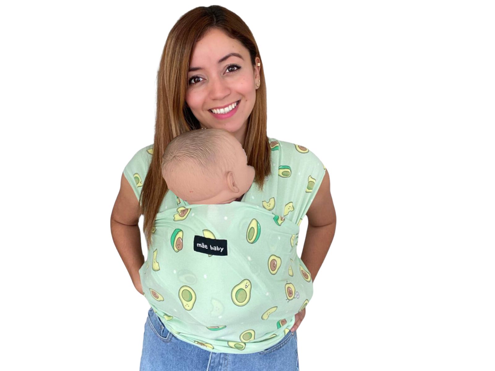 Mãe Baby Fular Ergonómico para Bebé | Portabebé | Fular Elástico Suave | Rebozo para múltiples posiciones | Hasta 10 Kg | Baby Wrap | Color Aguacatitos, 1 Pieza