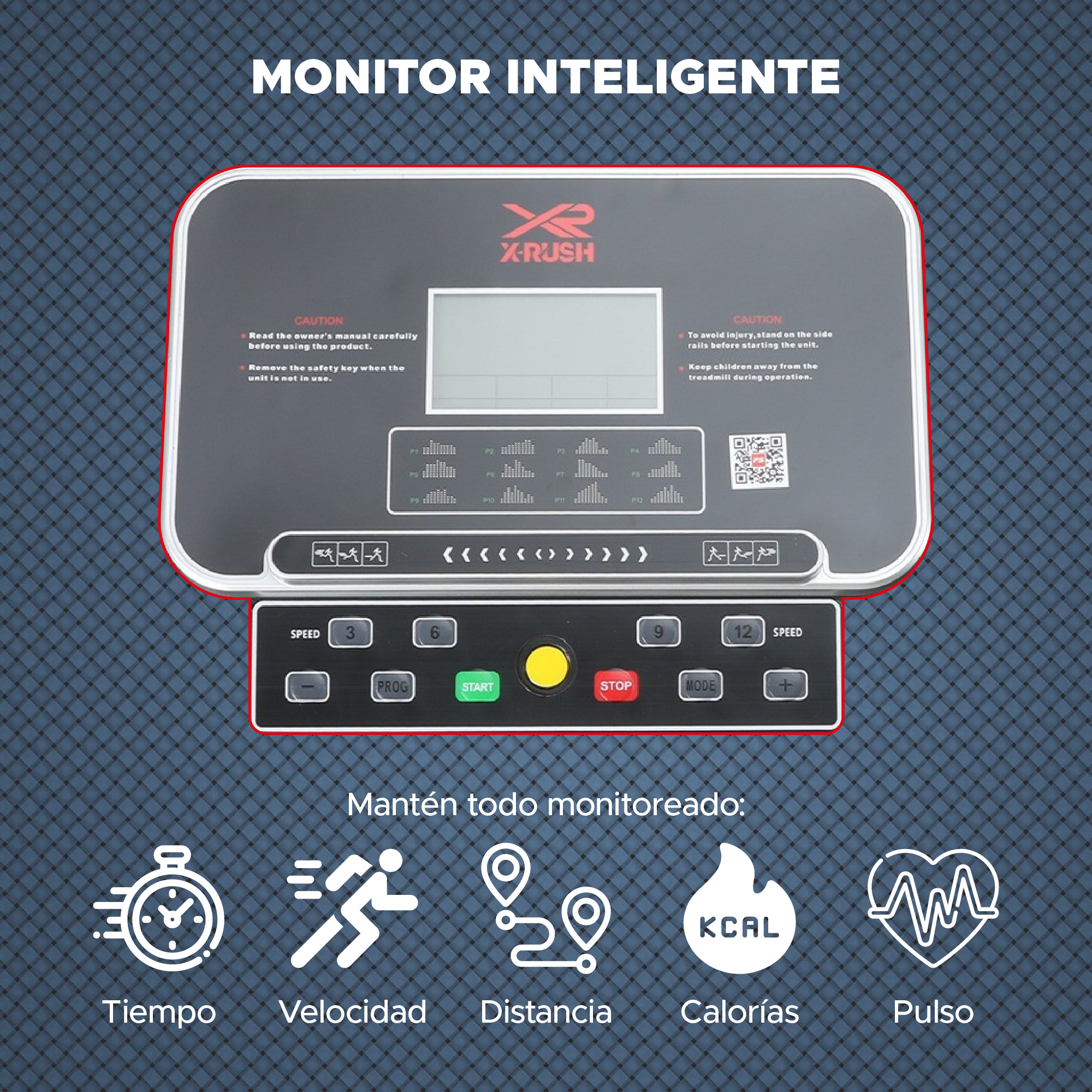 Caminadora X-RUSH Plegable y Compacta con Velocidad Ajustable hasta 14 km/h y Pantalla LCD