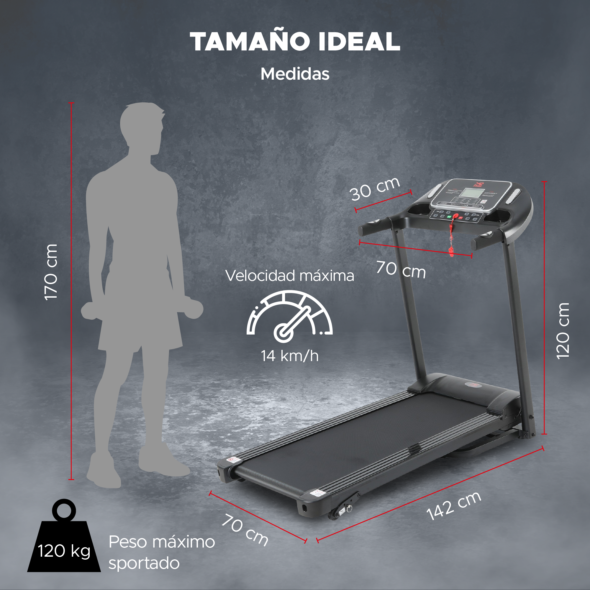 Caminadora X-RUSH Plegable y Compacta con Velocidad Ajustable hasta 14 km/h y Pantalla LCD