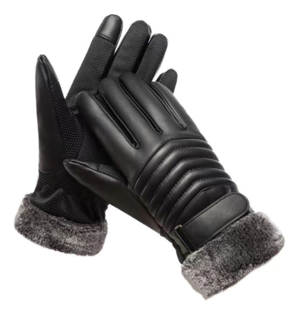 Guantes De Cuero Térmicos Impermeables Frio Para Moto Bici NEGRO