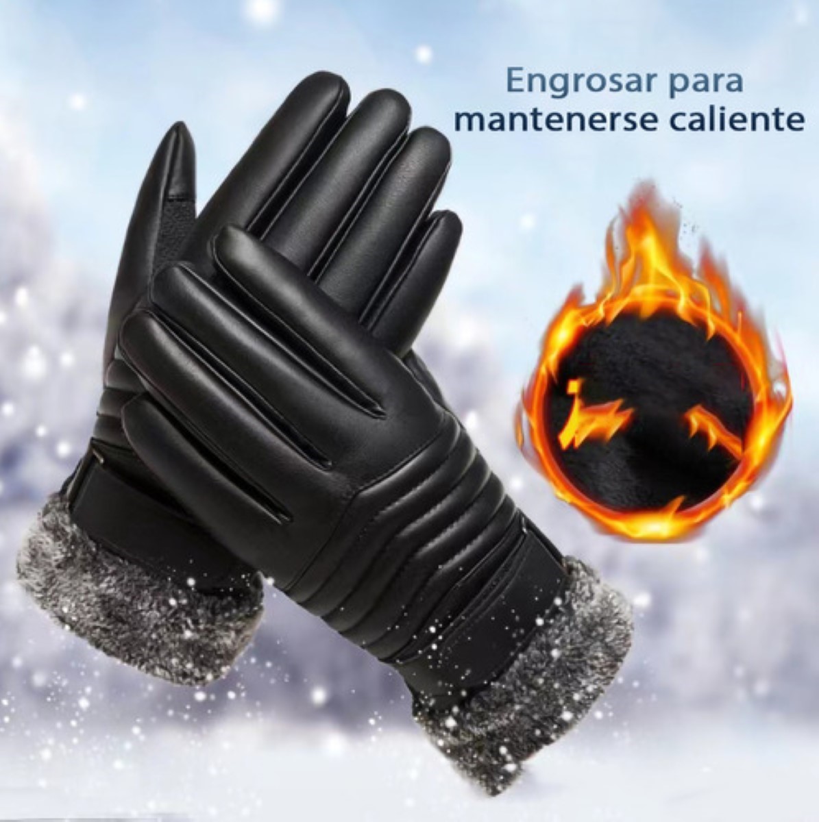 Guantes De Cuero Térmicos Impermeables Frio Para Moto Bici NEGRO TIPO PIEL