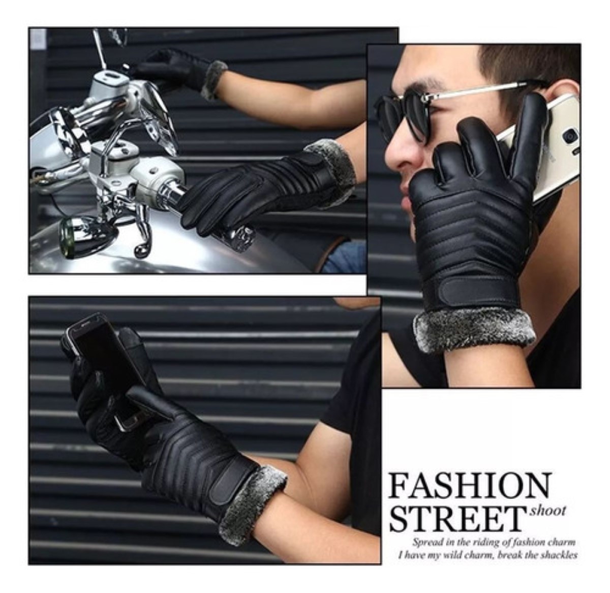 Guantes De Cuero Térmicos Impermeables Frio Para Moto Bici NEGRO TIPO PIEL