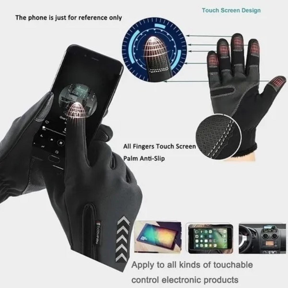 Guantes De Cuero Térmicos Impermeables Touch Para Moto/bici TALLA G NEGRO