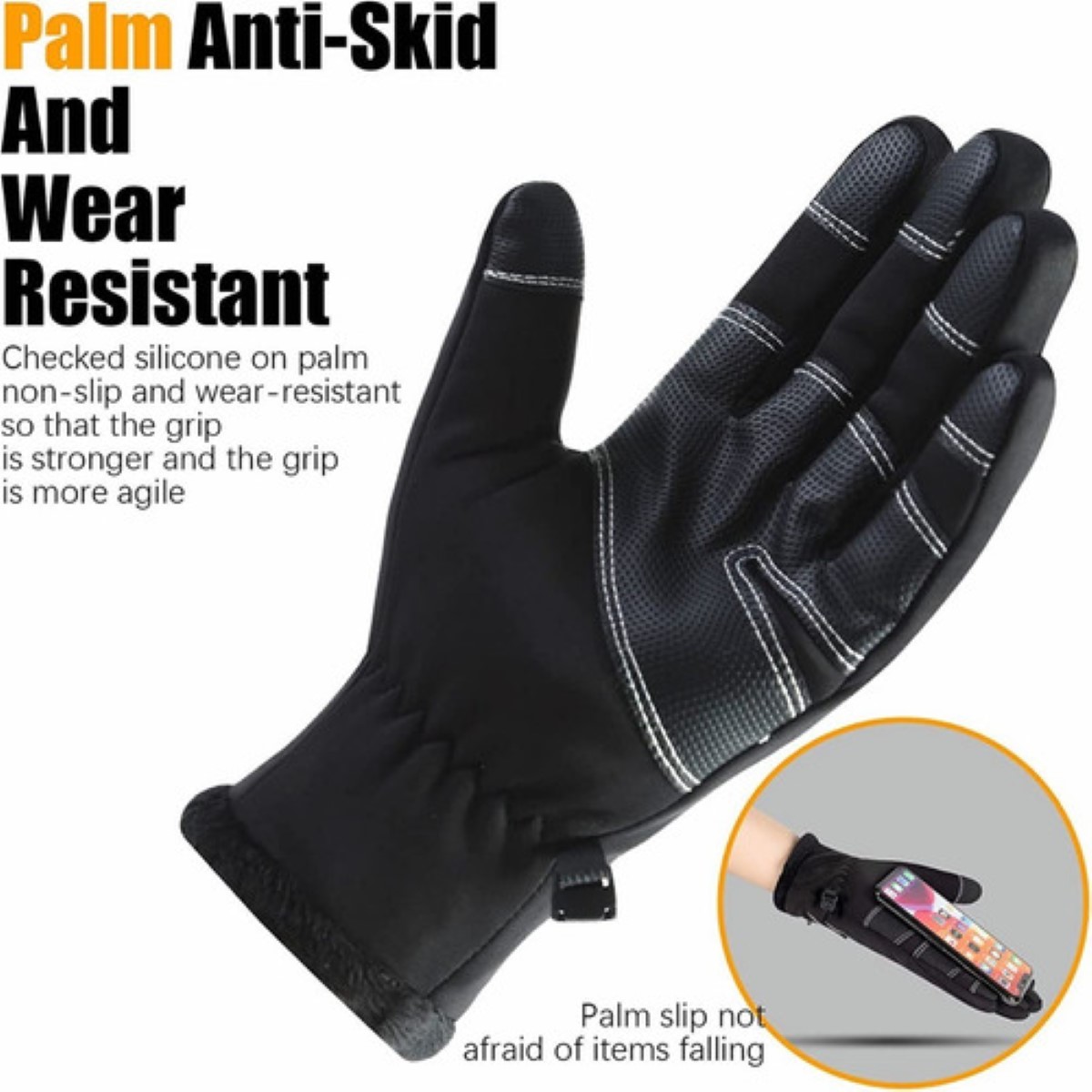 Guantes De Cuero Térmicos Impermeables Touch Para Moto/bici TALLA G NEGRO