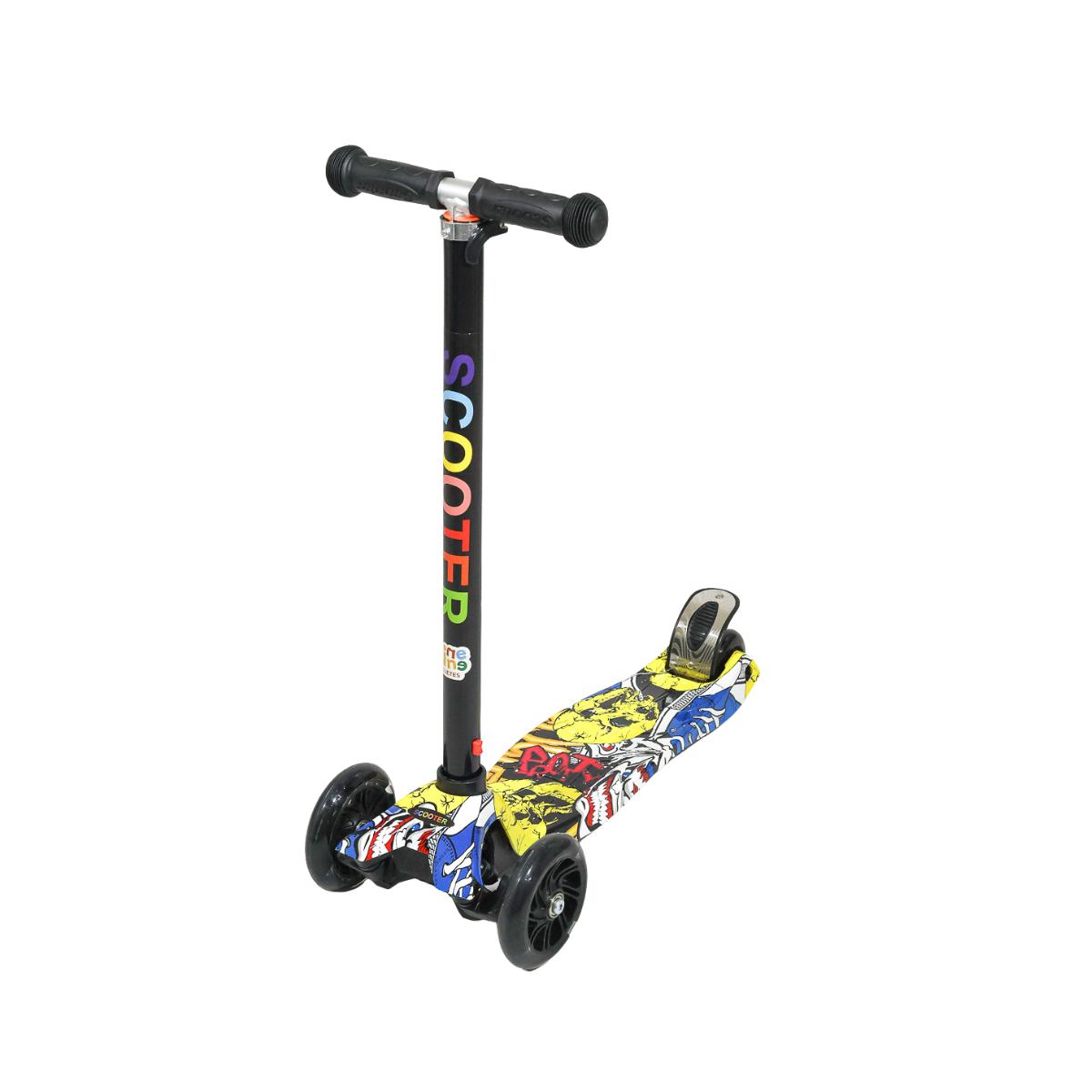 Scooter Patín Del Diablo Grafiti Con Luces Led Rodilleras Y Coderas Color Negro