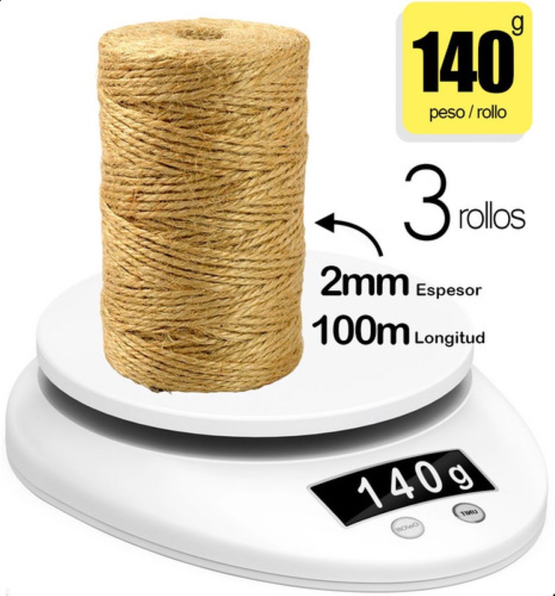 3 Pzs Decorativo Natural Yute Mecate Para Decorar Manualidad CAFE 