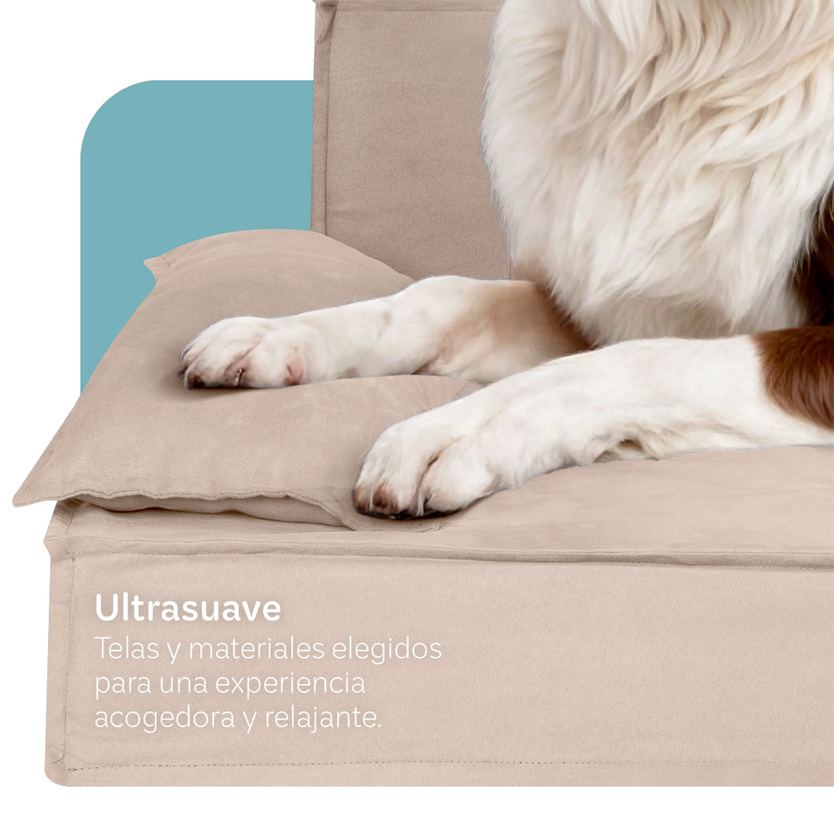 Sofá Cama Ortopédica para Perros y Mascotas Mediano con Funda Lavable Champagne ESQUIMAL