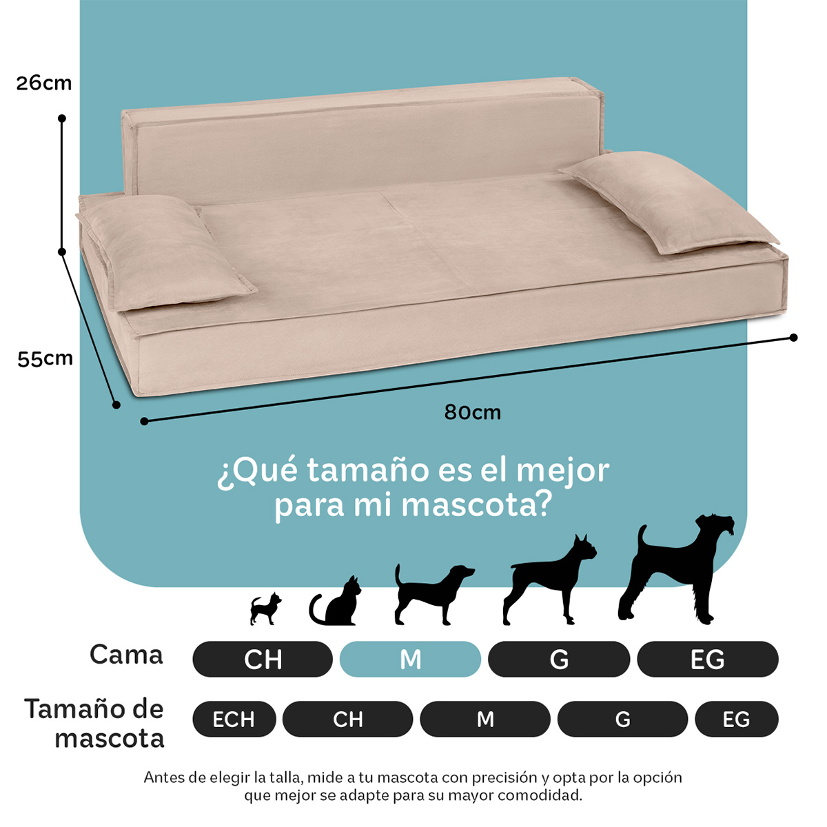 Sofá Cama Ortopédica para Perros y Mascotas Mediano con Funda Lavable Champagne ESQUIMAL