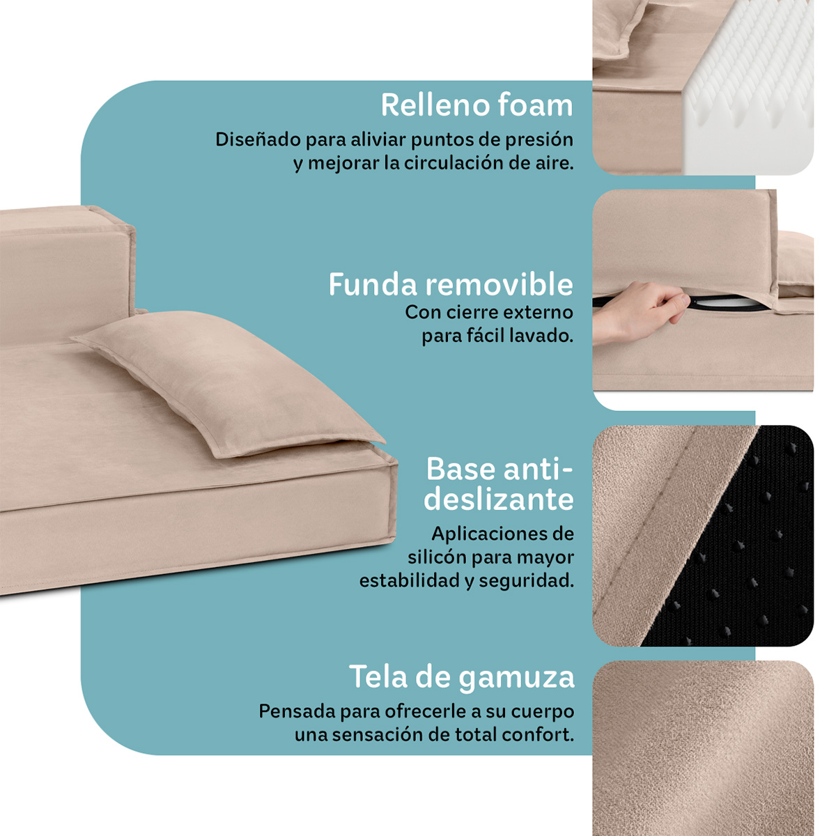 Sofá Cama Ortopédica para Perros y Mascotas Mediano con Funda Lavable Champagne ESQUIMAL