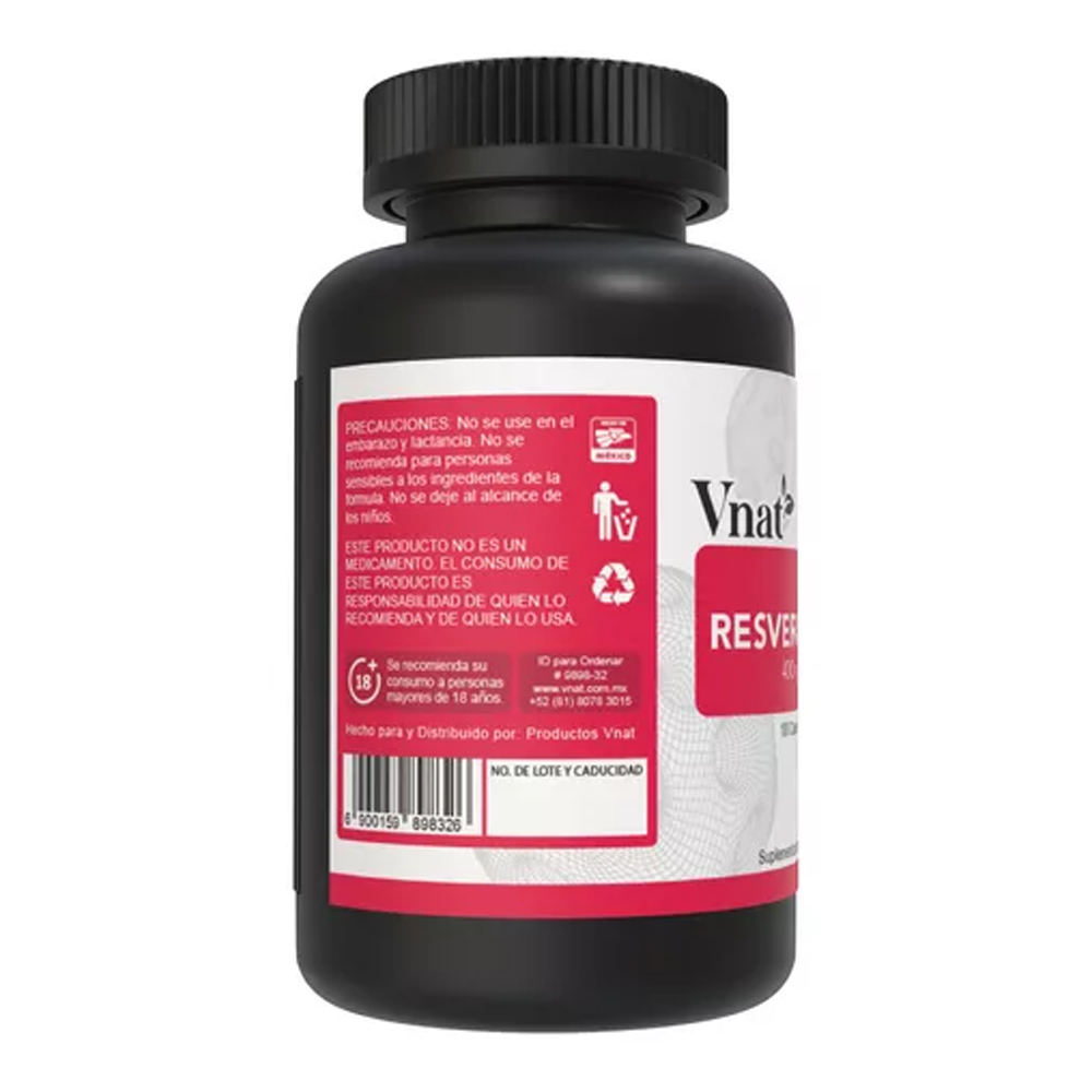 Resveratrol 400mg VNAT con 100 capsulas con Semilla de Uva y Acai Suplementos