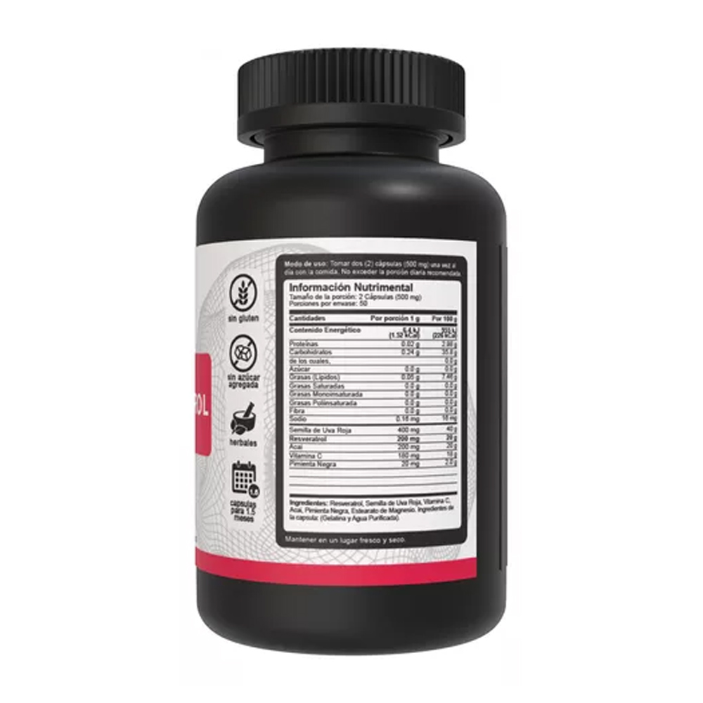 Resveratrol 400mg VNAT con 100 capsulas con Semilla de Uva y Acai Suplementos