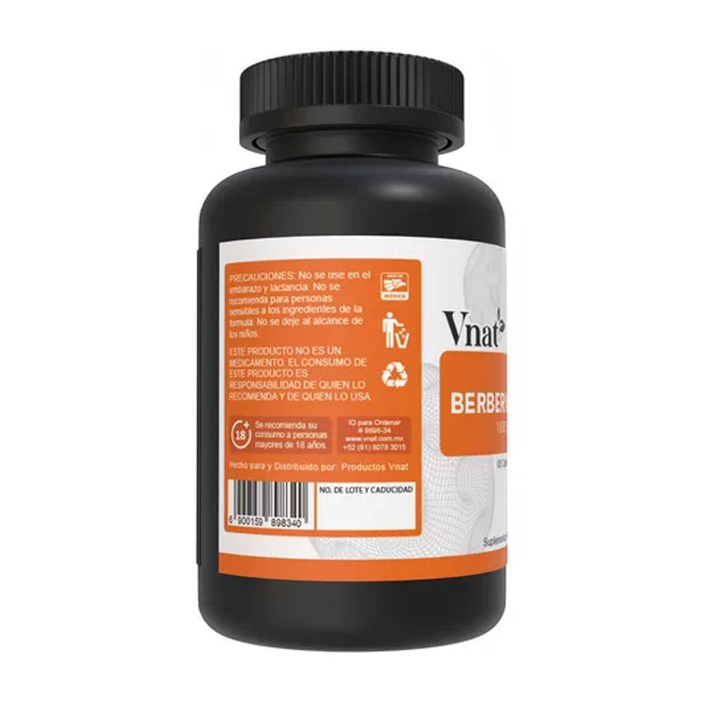 Berberina Hci 1000mg VNAT 100 capsulas Pure Berberine Apoyo Digestivo