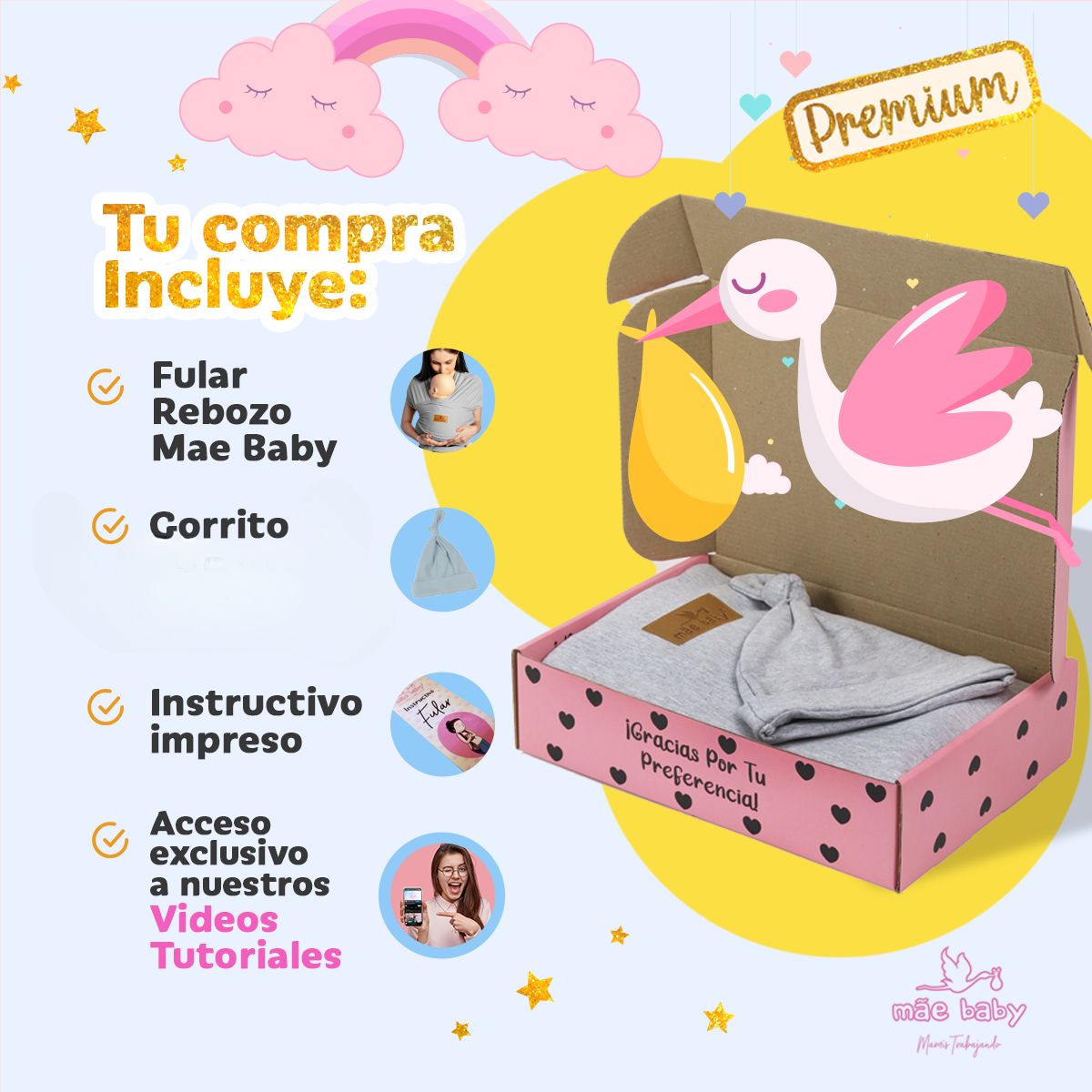 Mãe Baby Fular para bebé | Algodón Premium Fresco | 100% Hecho en México | Hasta 10kg (Gris Plata)