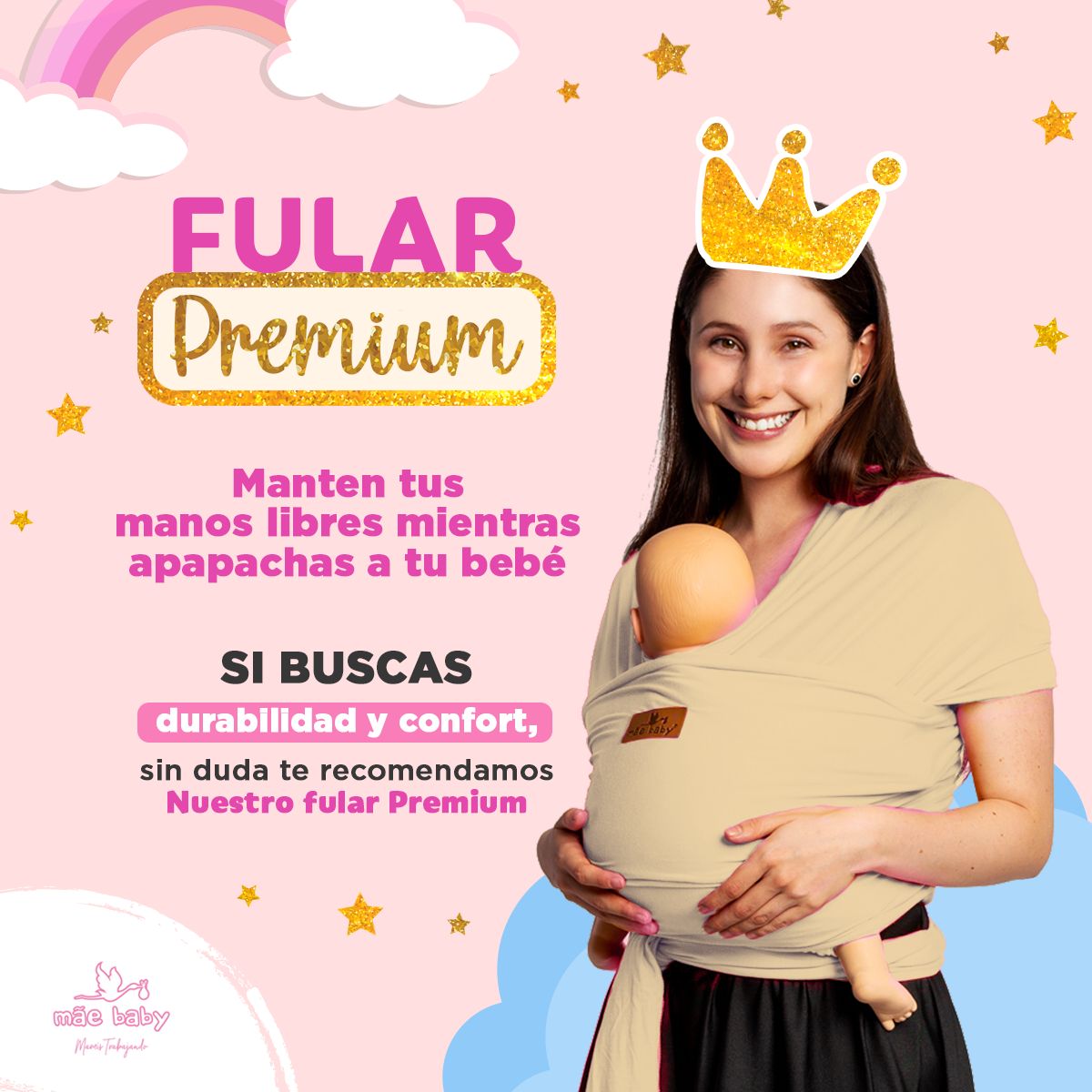 Mãe Baby Fular para bebé | Algodón Premium Fresco | 100% Hecho en México | Hasta 10kg (Arena)