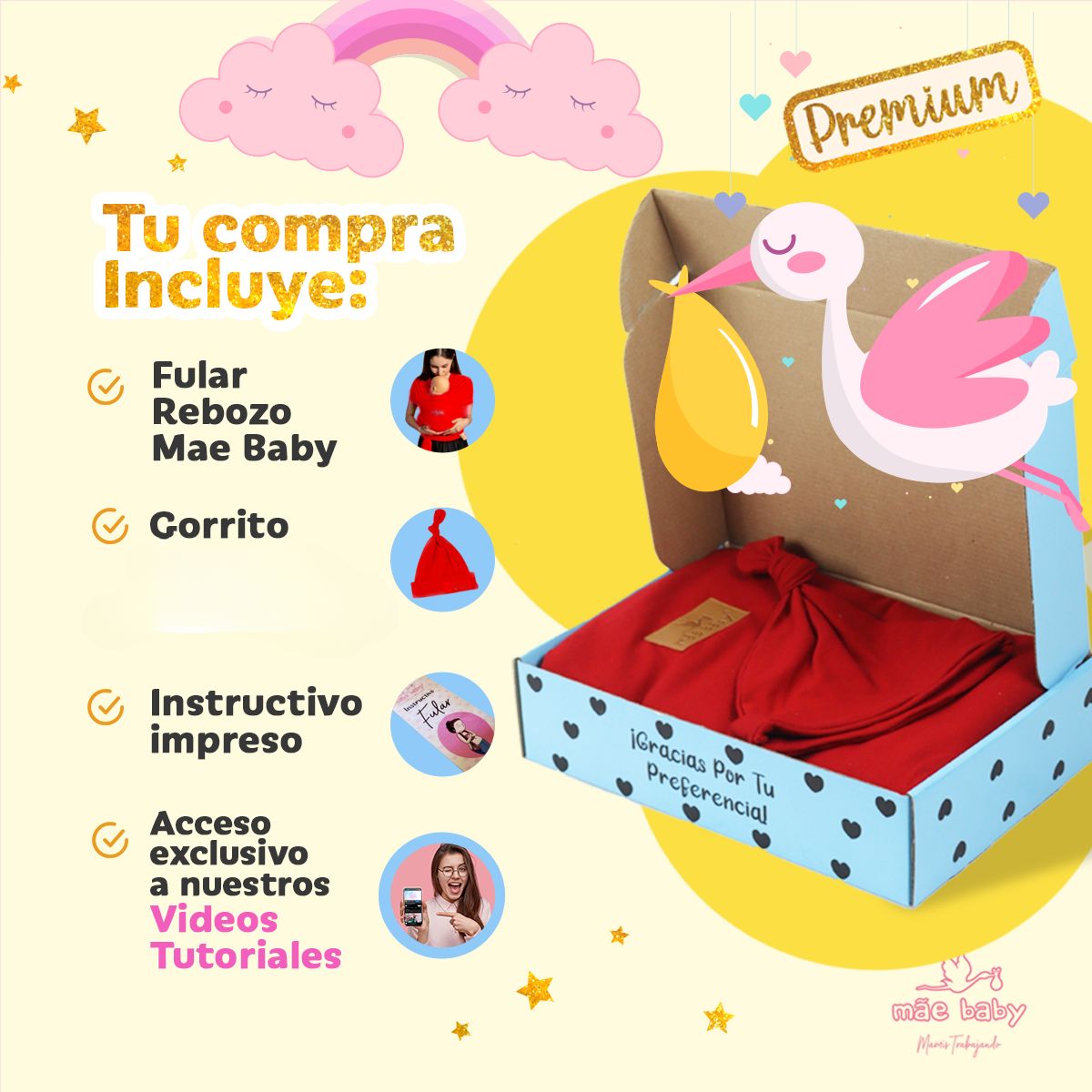 Mãe Baby Fular para bebé | Algodón Premium Fresco | 100% Hecho en México | Hasta 10kg (Rojo)