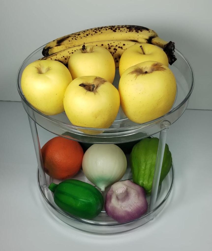 Organizador de acrílico giratorio de doble nivel para cocina.