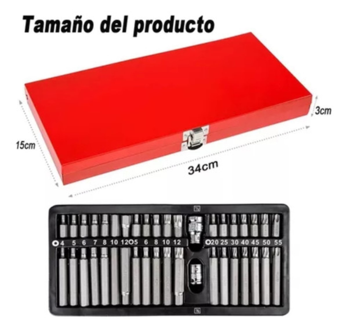 Kit Puntas Bristol Torx Hexagonales Con Adaptador 40 Piezas negro gris