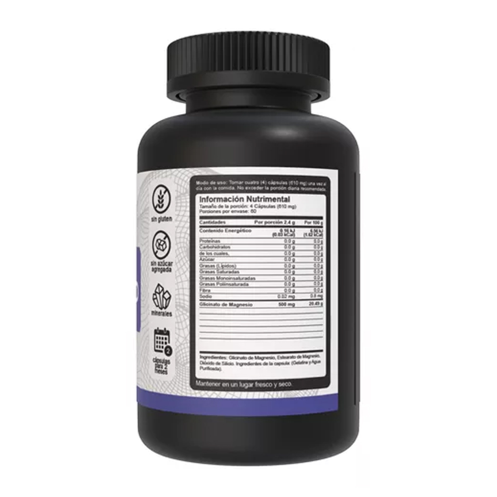 Glicinato de Magnesio 500mg VNAT con 240 capsulas Magnesium Glycinate