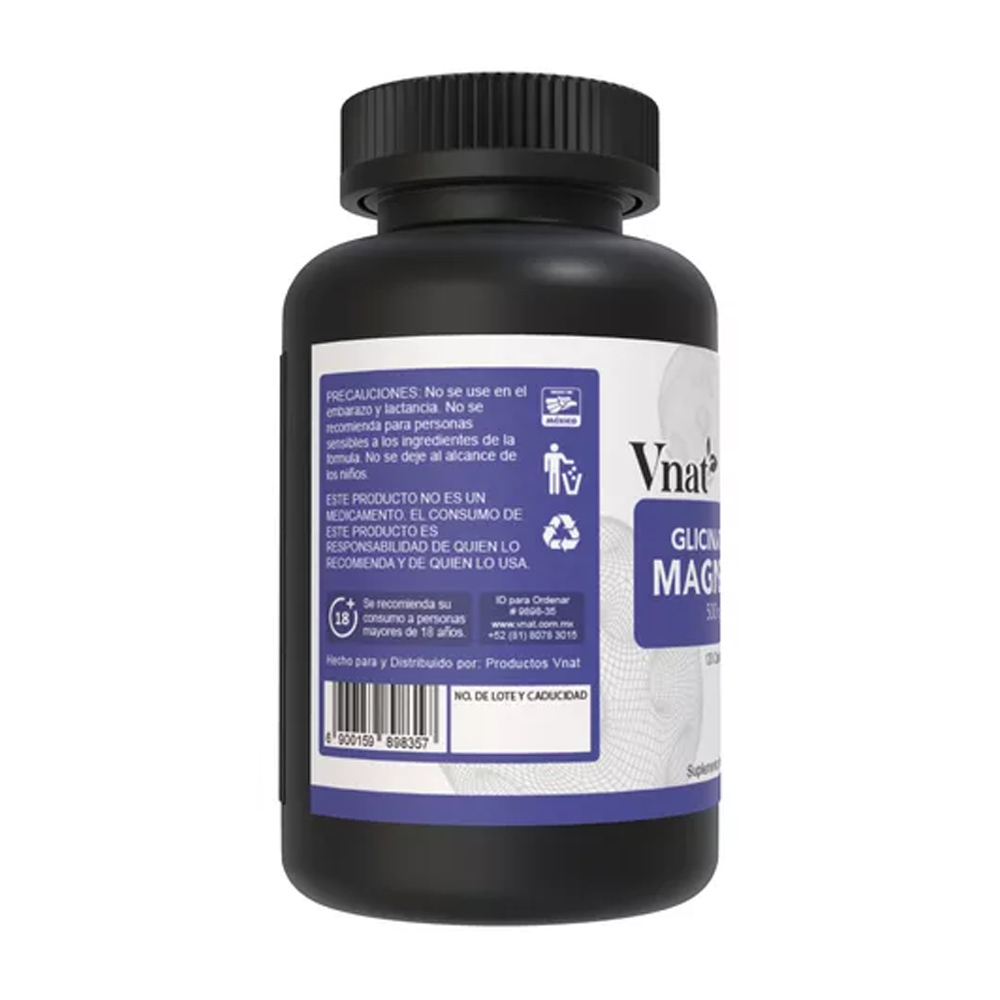 Glicinato de Magnesio 500mg VNAT con 120 capsulas Magnesium Glycinate