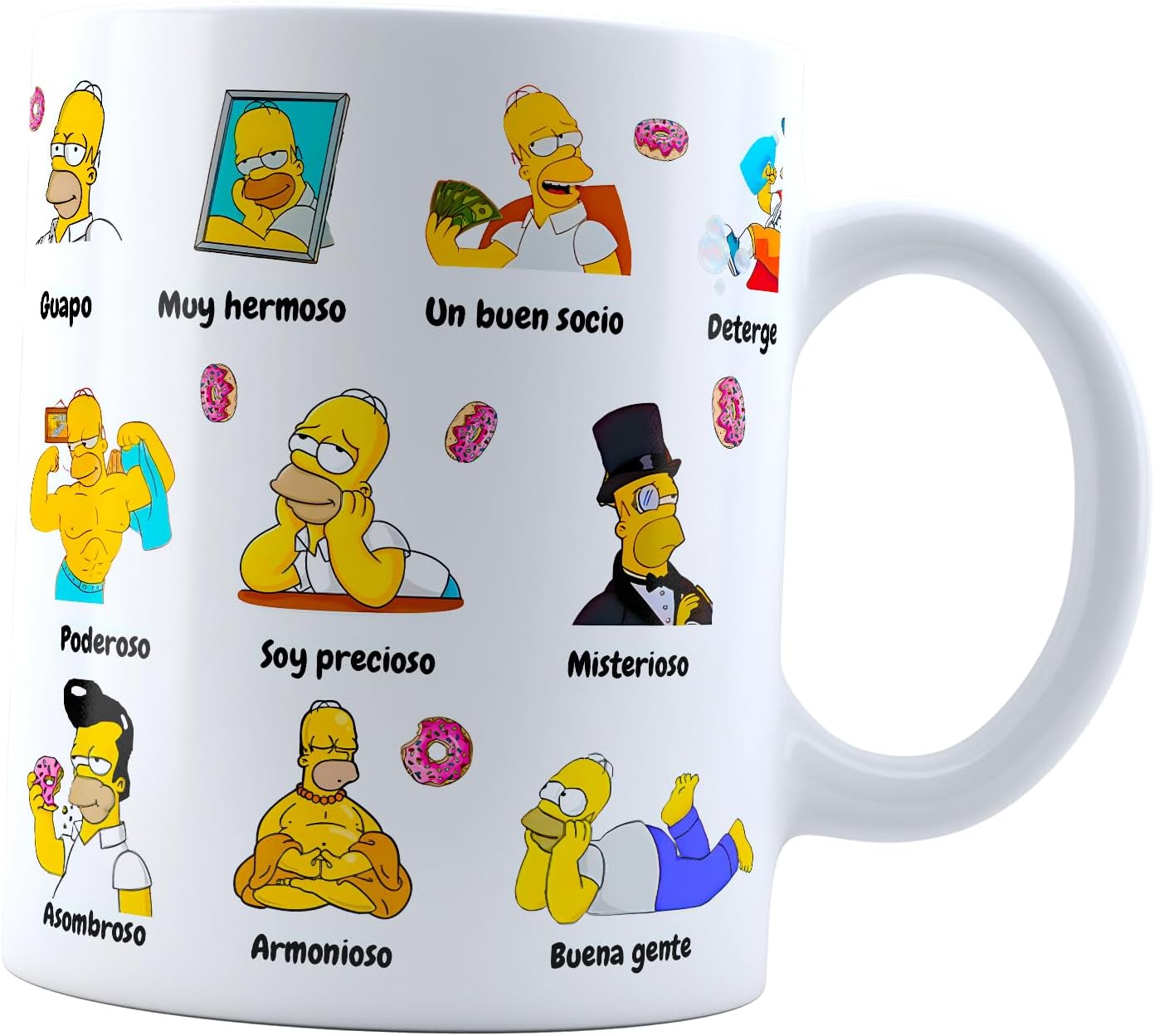 Taza homero guapo | Frase meme divertida | guapo poderoso es lo que soy | Cerámica Blanca 11 oz | Para Café o té