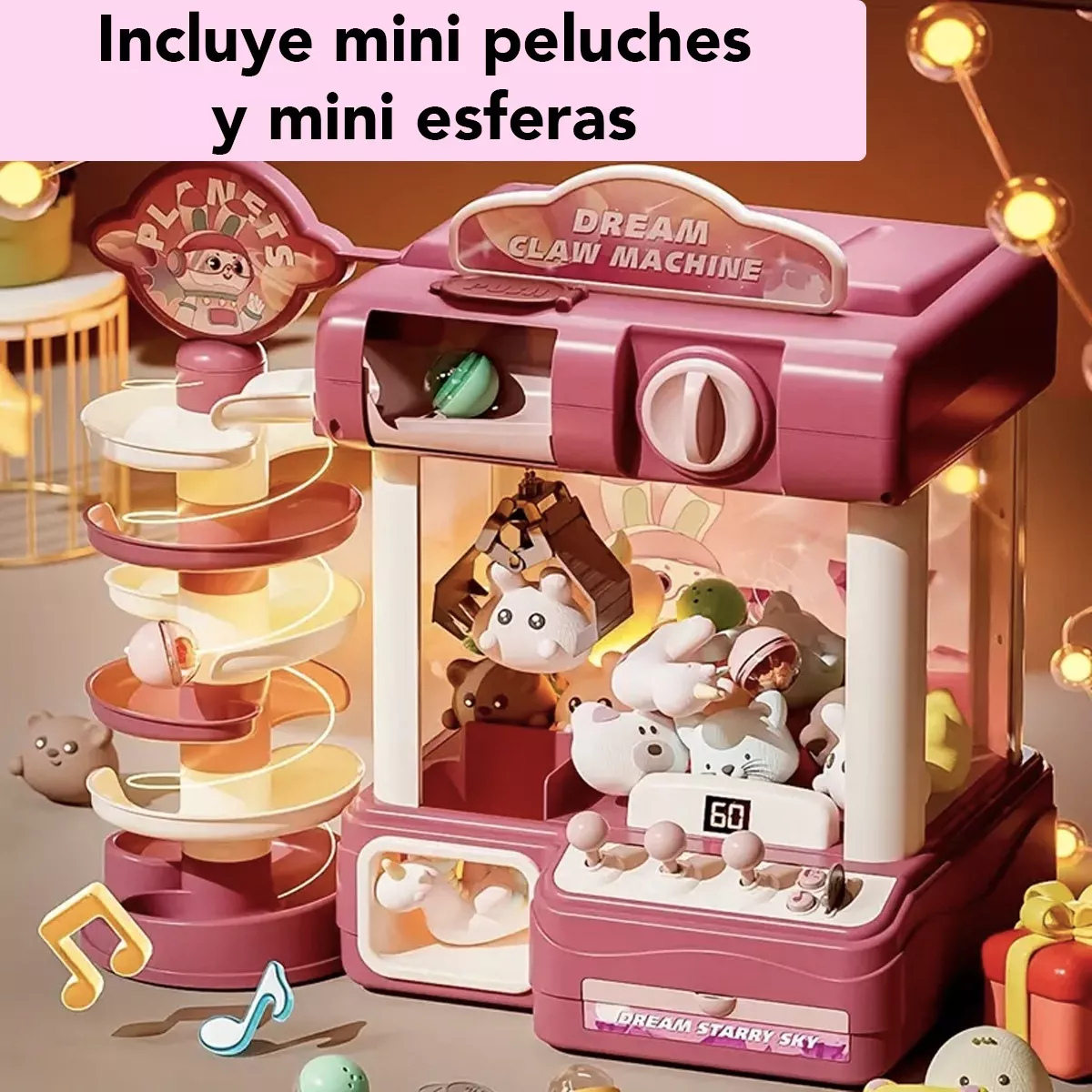 Mini Máquina Atrapa Peluches Garra Luz Sonido Juguete Niños
