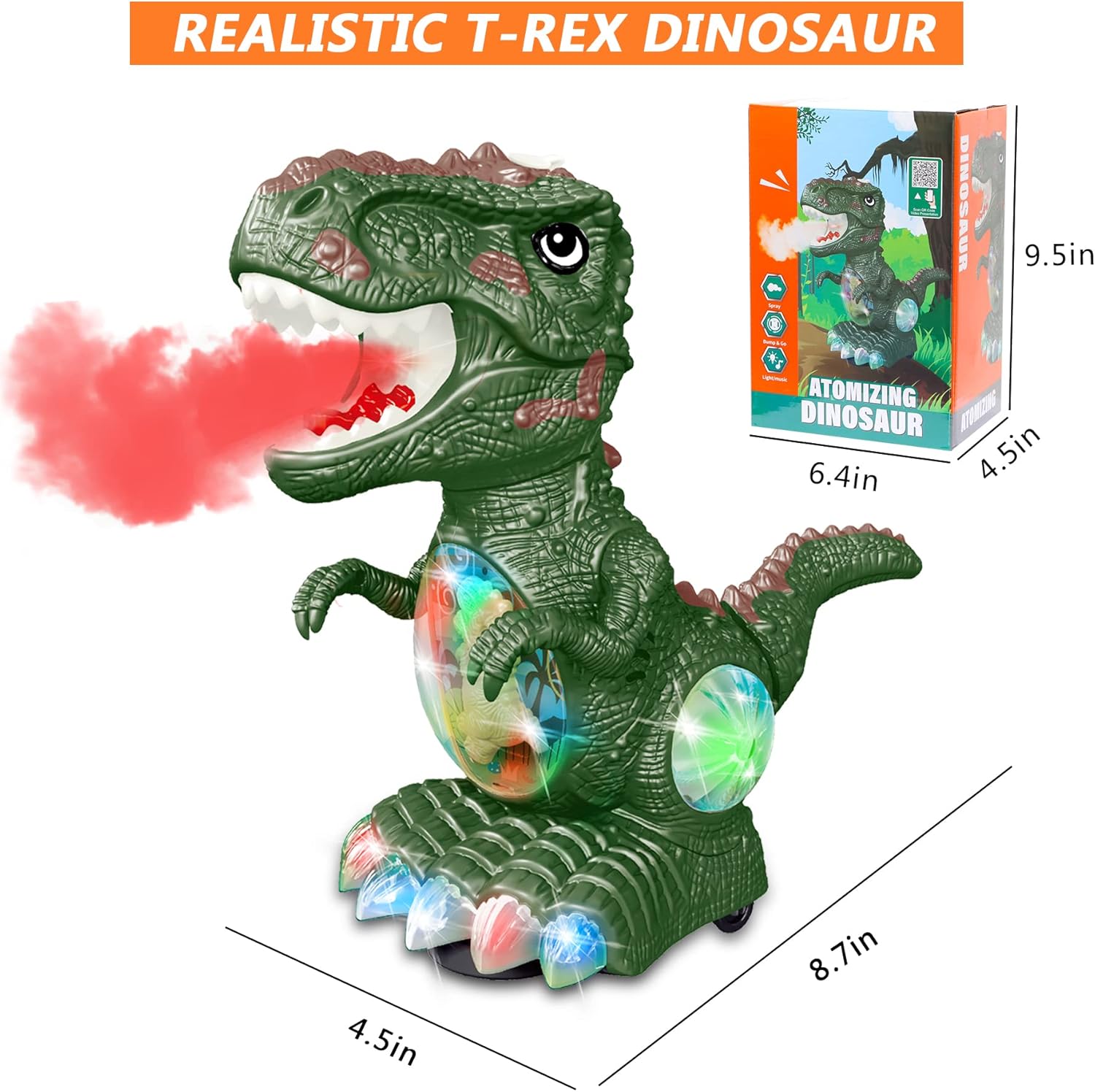 Juguetes de dinosaurio para niños de 1 a 2 años, música de rugido y luces