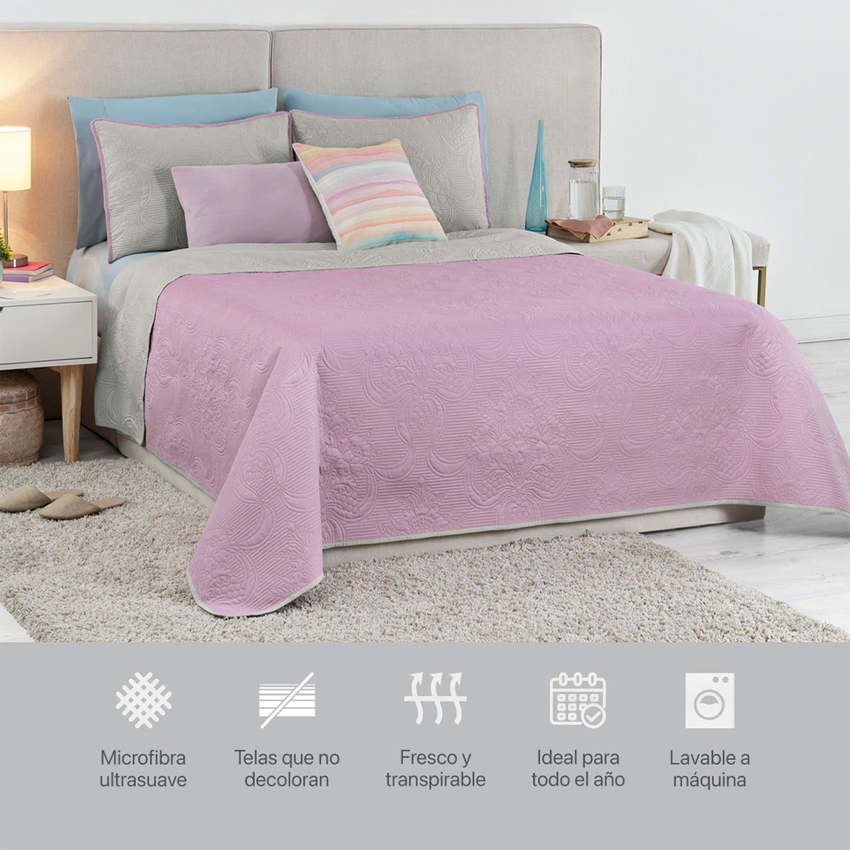 Edredón Ligero Queen Size Doble Vista con Funda Violeta - Gris REAL TEXTIL