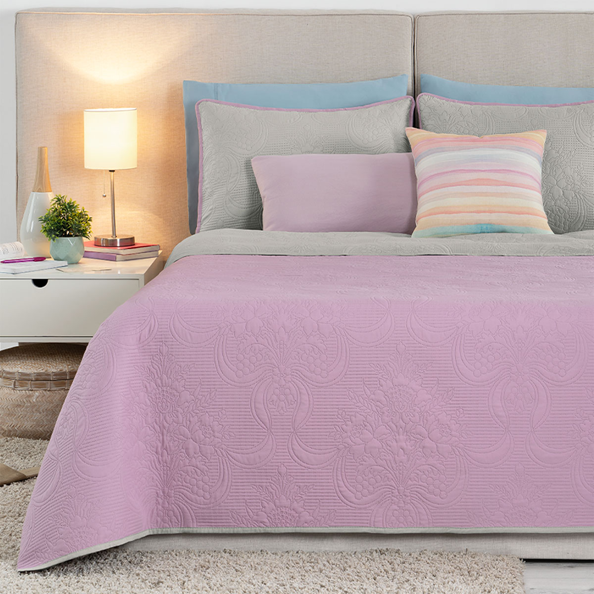 Edredón Ligero Queen Size Doble Vista con Funda Violeta - Gris REAL TEXTIL
