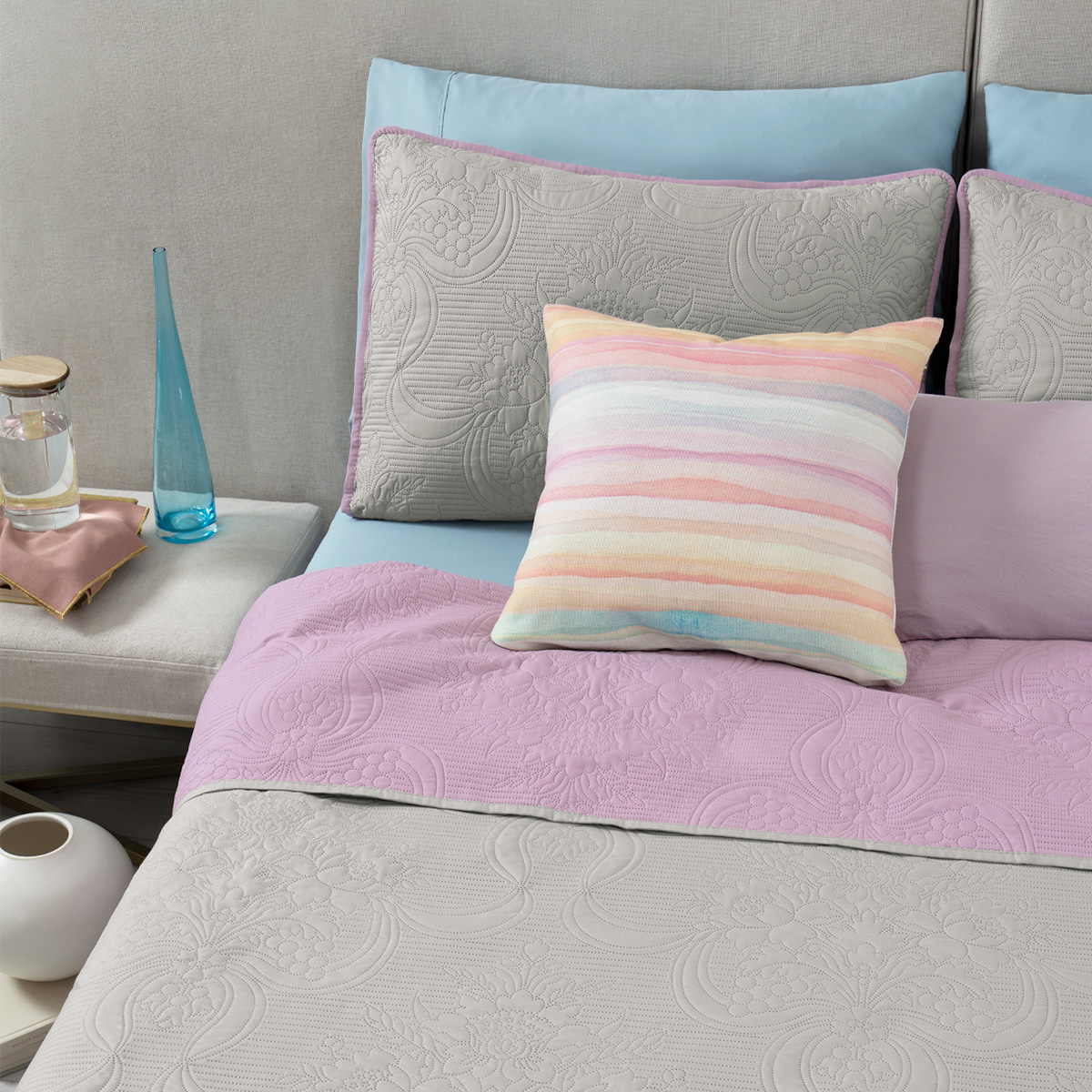 Edredón Ligero Queen Size Doble Vista con Funda Violeta - Gris REAL TEXTIL