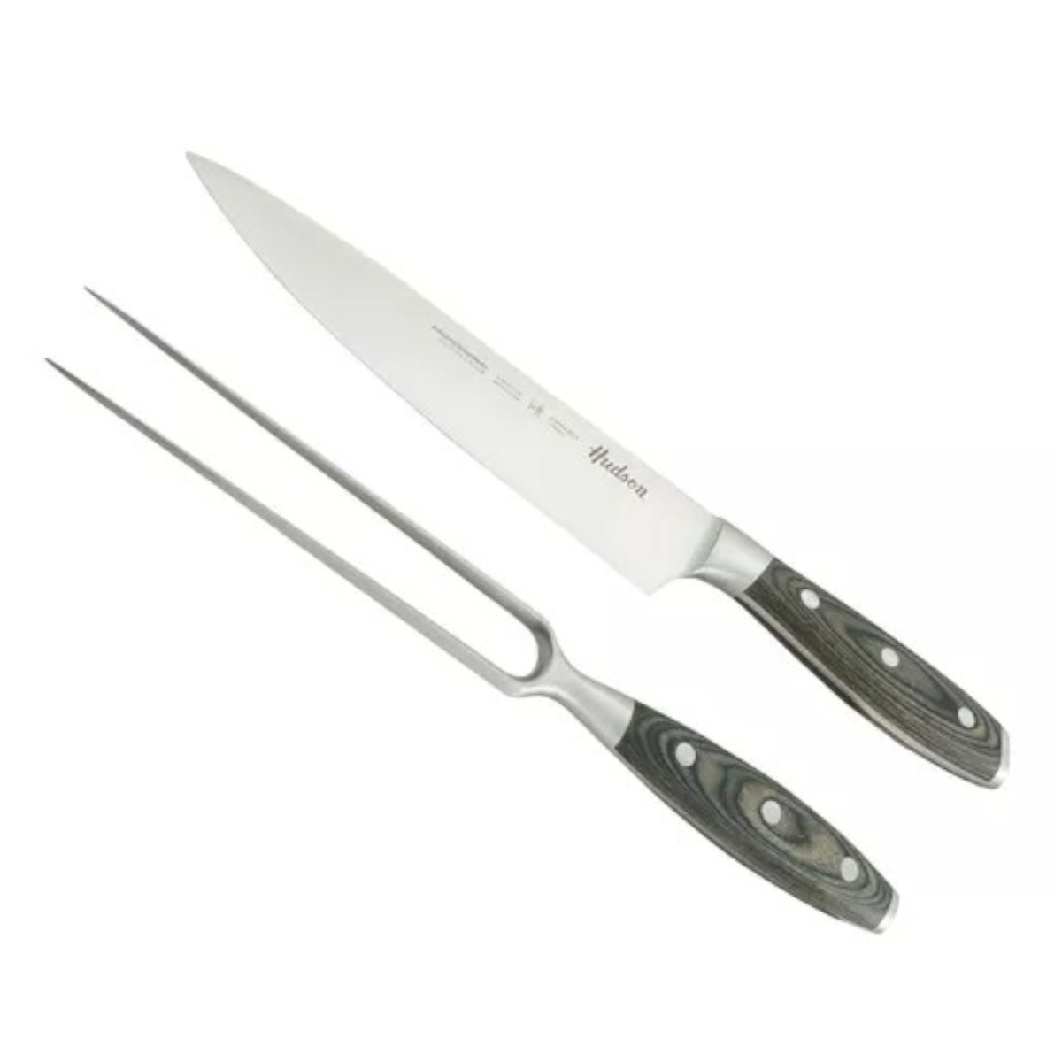 Cuchillo y Trinche Asador HUDSON mango madera 20cm Inoxidable