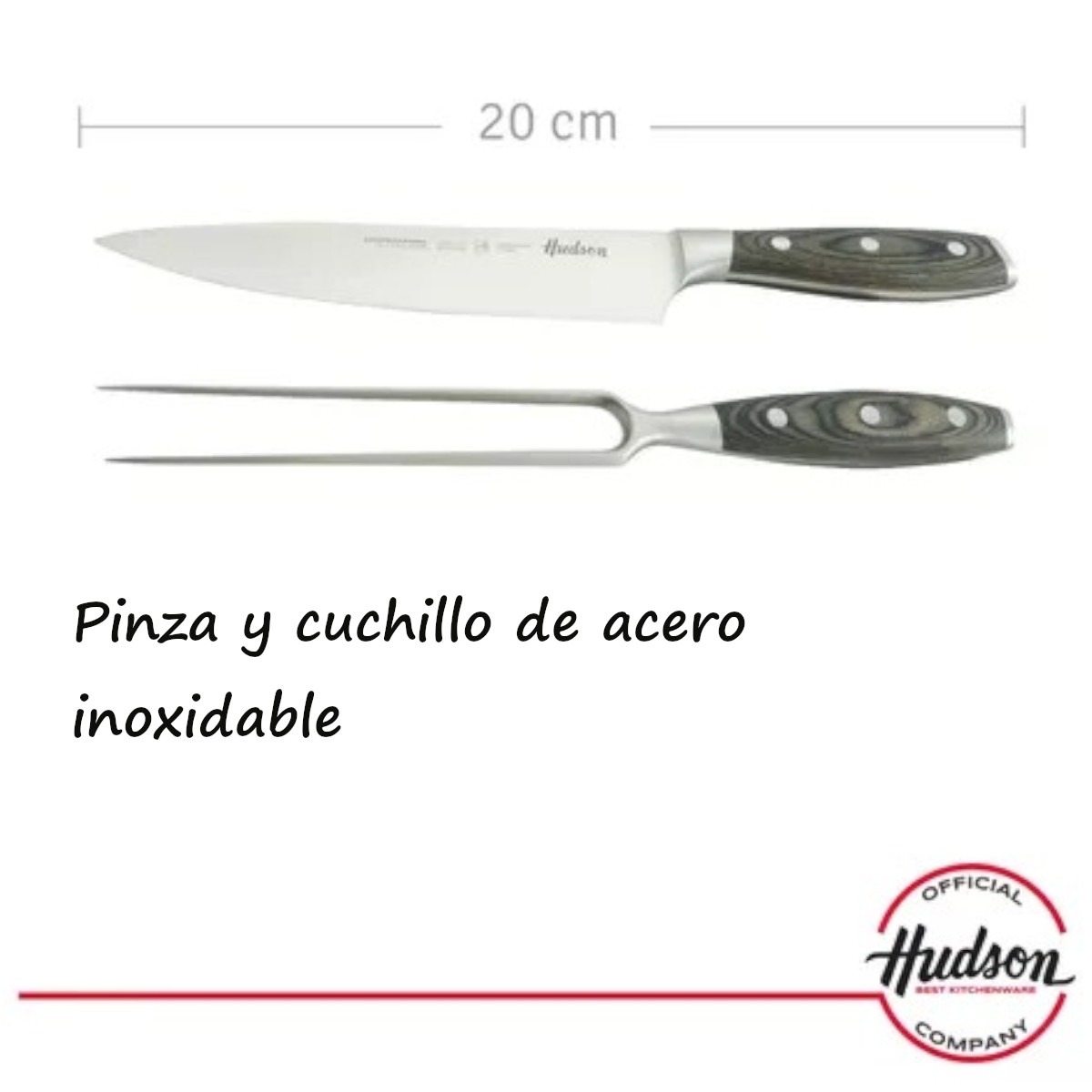 Cuchillo y Trinche Asador HUDSON mango madera 20cm Inoxidable