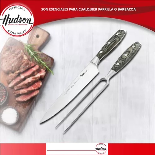 Cuchillo y Trinche Asador HUDSON mango madera 20cm Inoxidable
