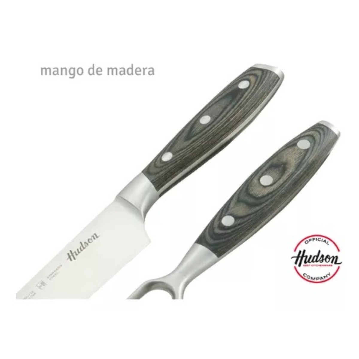 Cuchillo y Trinche Asador HUDSON mango madera 20cm Inoxidable