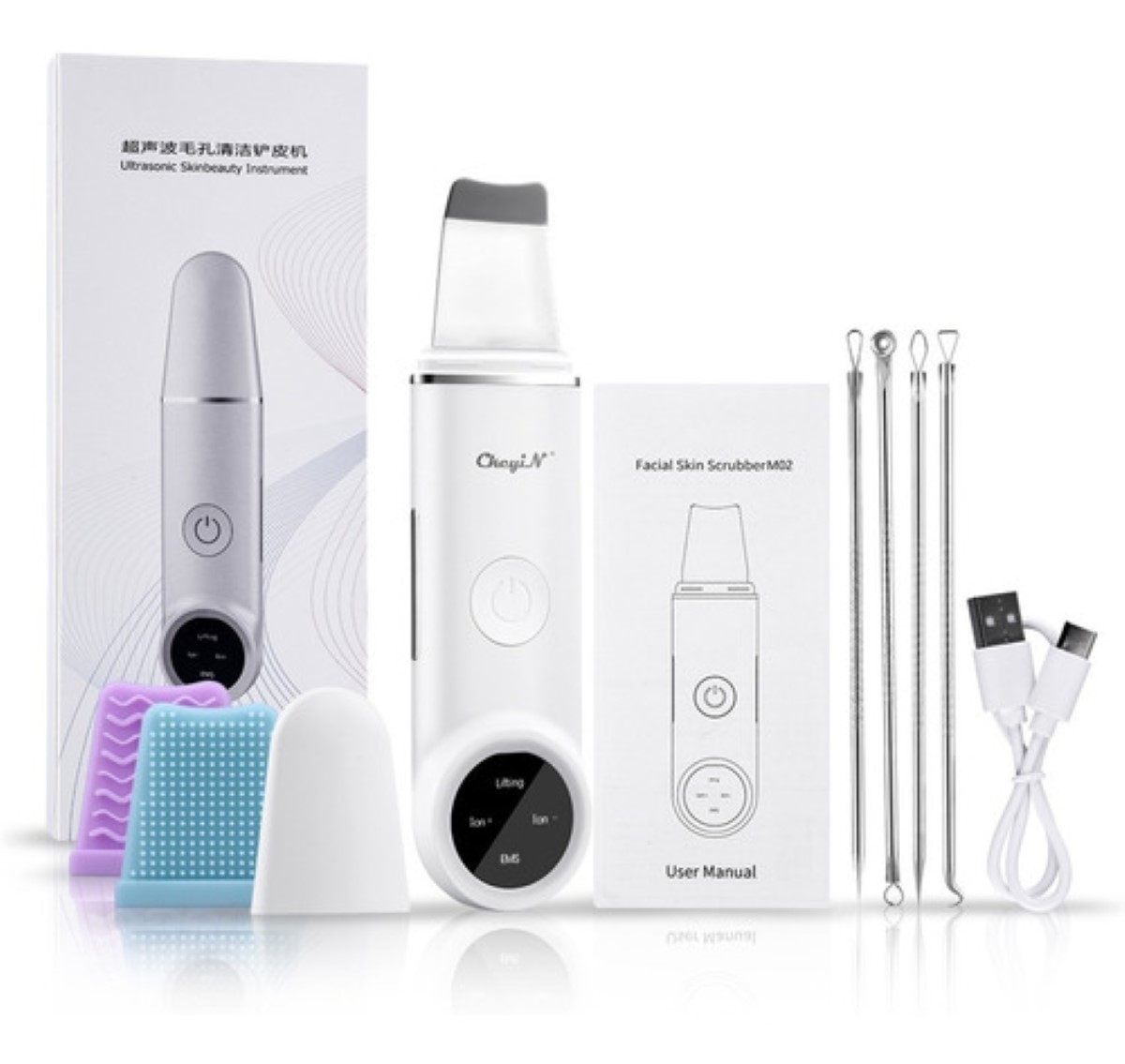 Limpiador Facial Espátula Ultrasónica Skin Scruber blanco