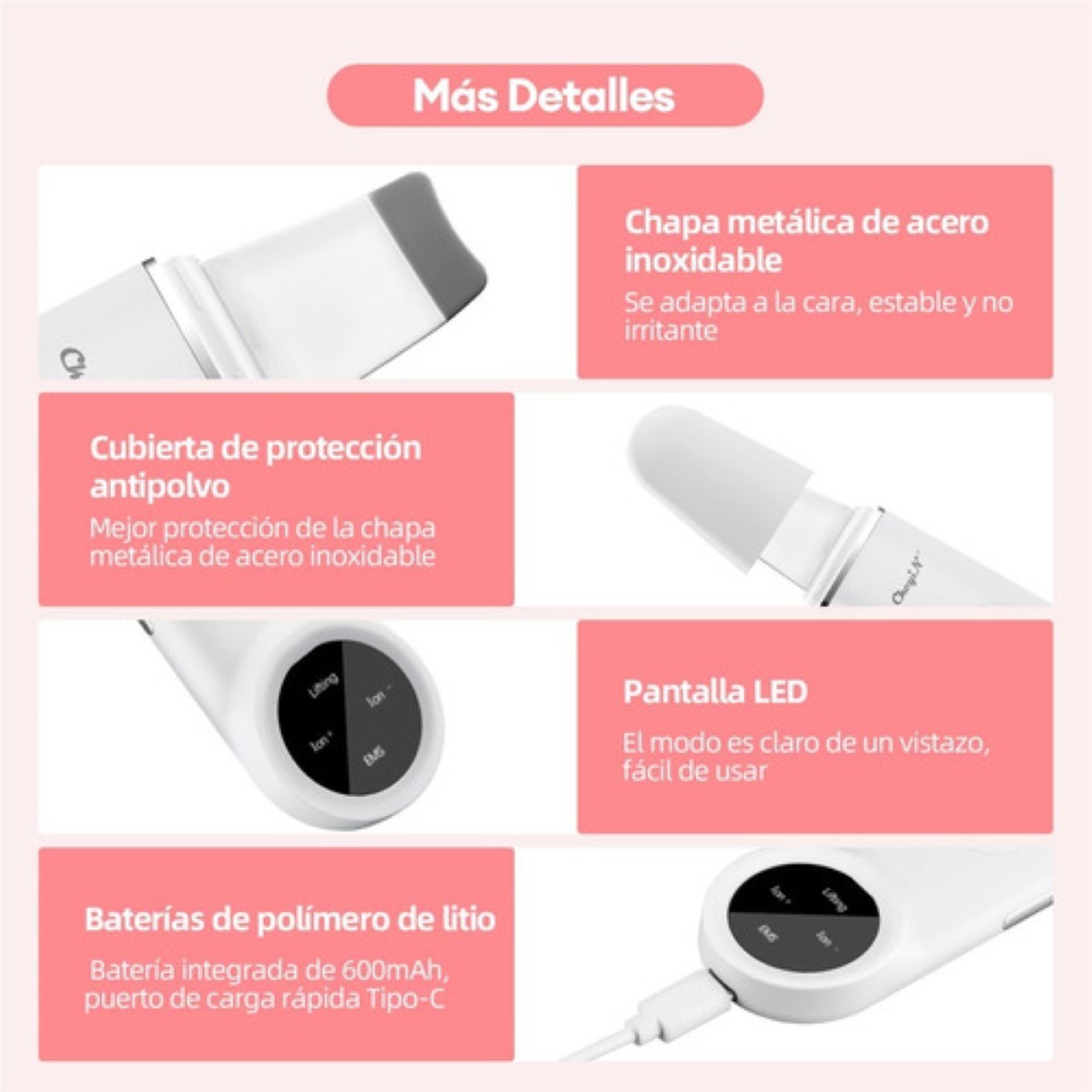Limpiador Facial Espátula Ultrasónica Skin Scruber blanco