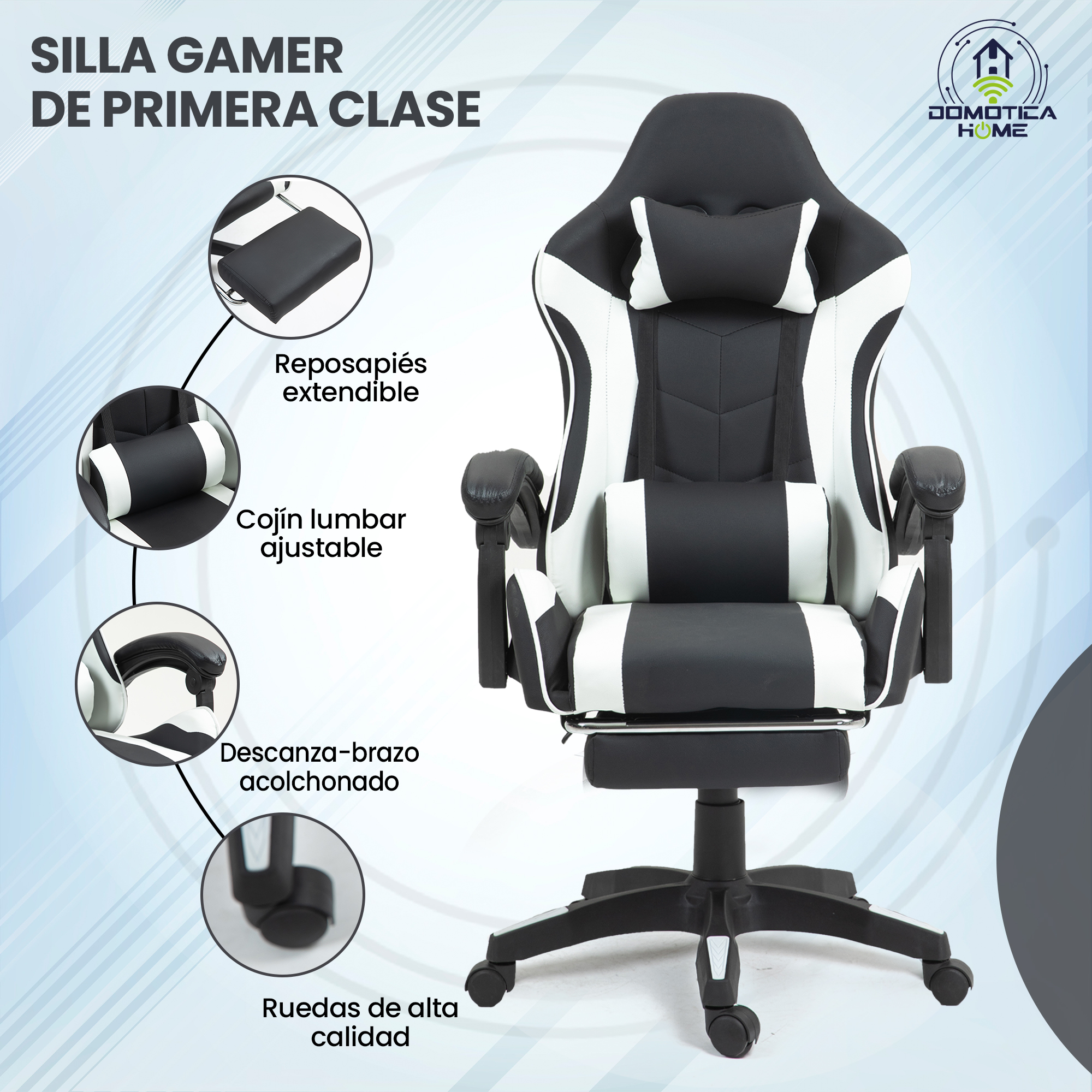 Silla Gamer/escritorio Blanca  Ergonómica Reclinable Con Reposapies
