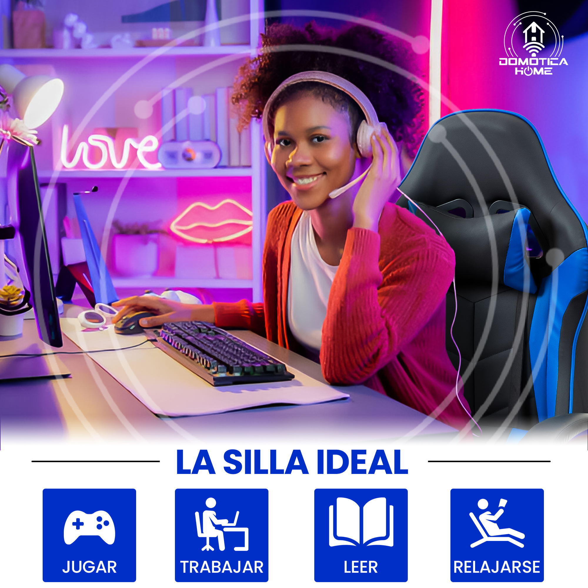 Silla Gamer/escritorio Azul  Ergonómica Reclinable Con Reposapies