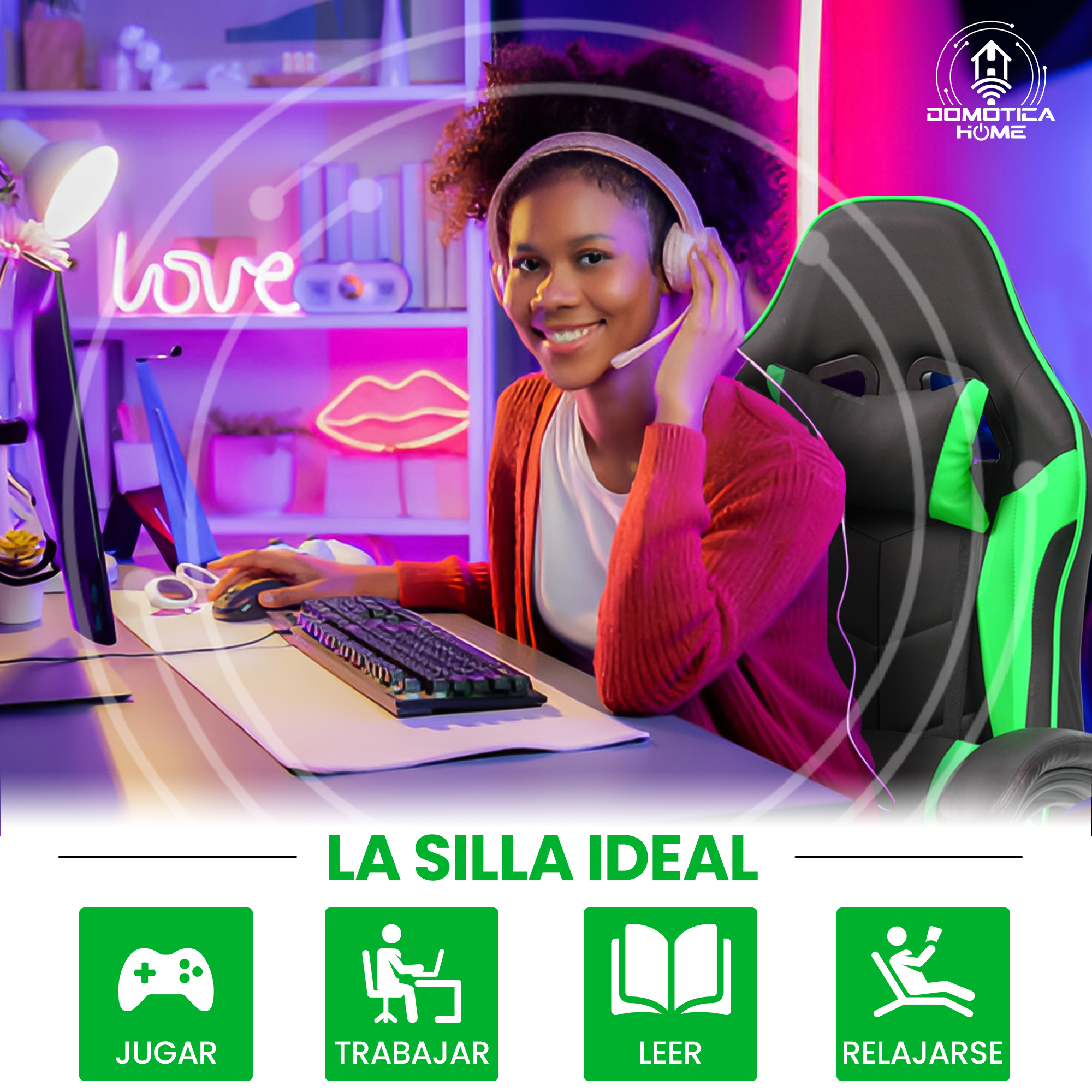 Silla Gamer/escritorio Verde Ergonómica Reclinable Con Reposapies