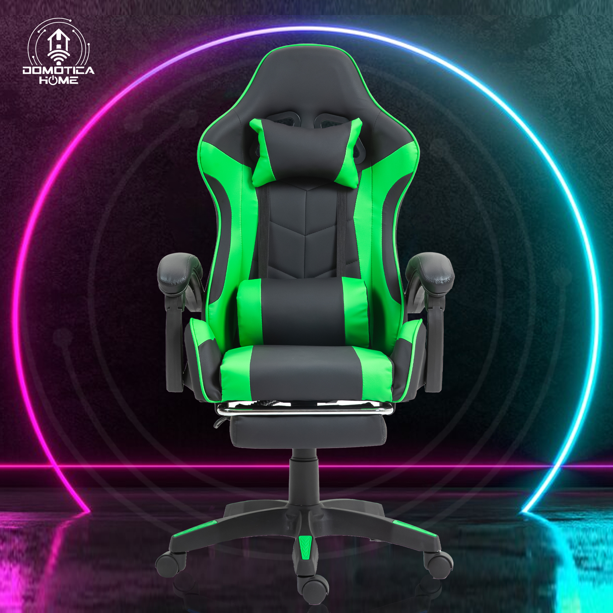 Silla Gamer/escritorio Verde Ergonómica Reclinable Con Reposapies