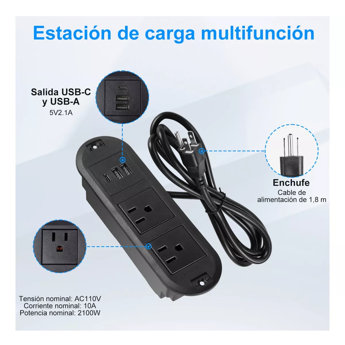 Enchufe Escritorio Empotrado Placa De Contactos Y Puerto Usb