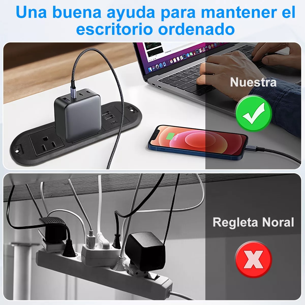 Enchufe Escritorio Empotrado Placa De Contactos Y Puerto Usb